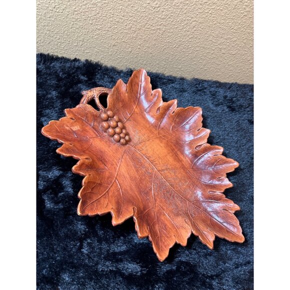 Vintage Multi Products Candy Dish Nut Bowl Wooden Leaf Plate With Grapes - Picture 2 of 9